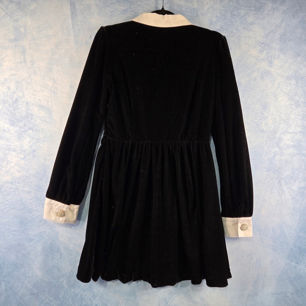 Nasty Gal Womens Black Velvet Mini Dress White Contrast Collar Cuffs Size M - Picture 5 of 11